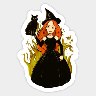 Cute witch with a black cat Sticker